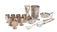 Seven Silver Bartending Items Height of last 3 3/8 inches