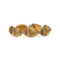 YELLOW GOLD, DIAMOND AND RUBY SCARAB BRACELET