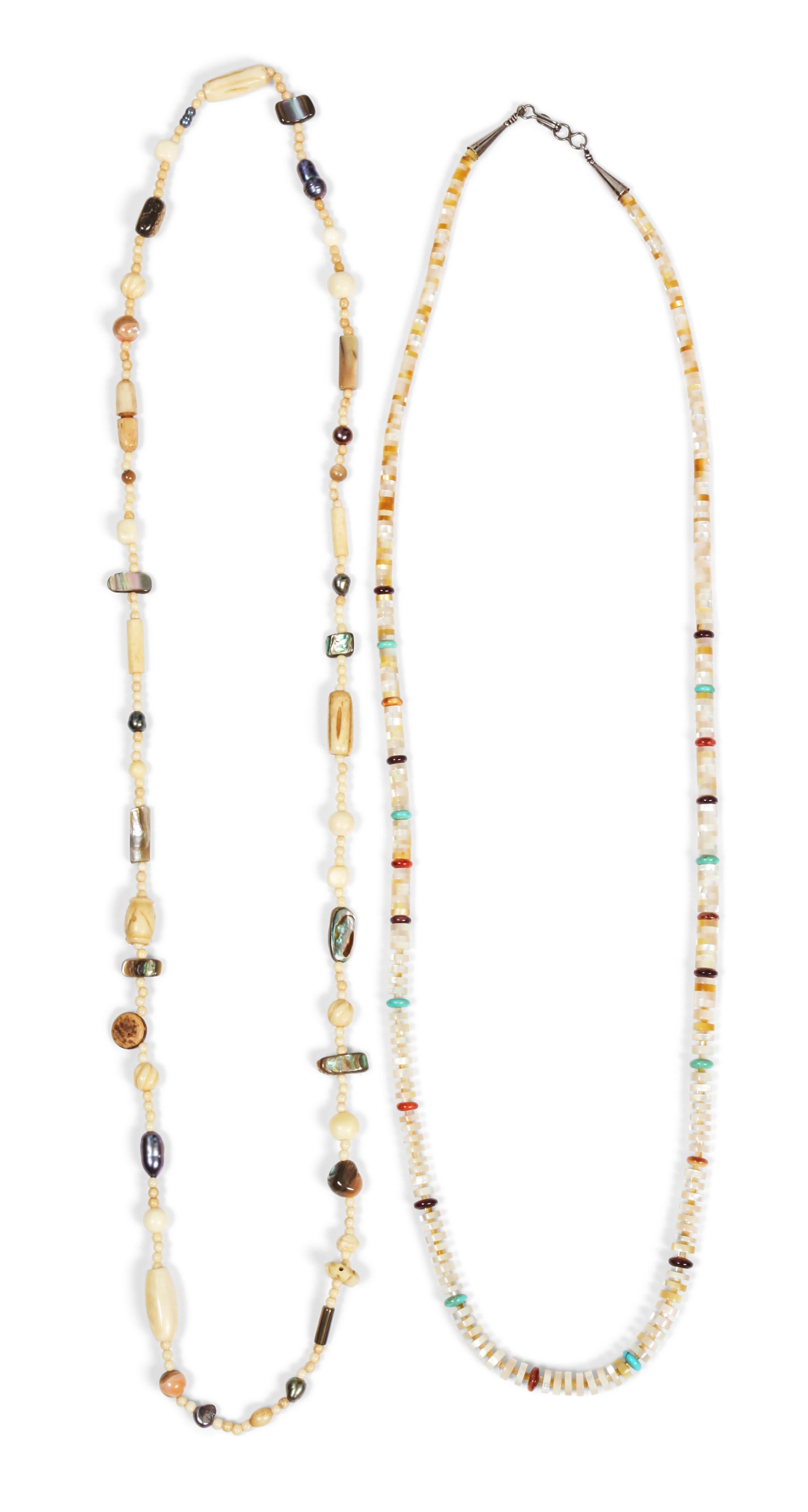 A Buffalo Fetish Necklace, Robert Kaniatobe (1936-1998) Length of the first 26 inches.