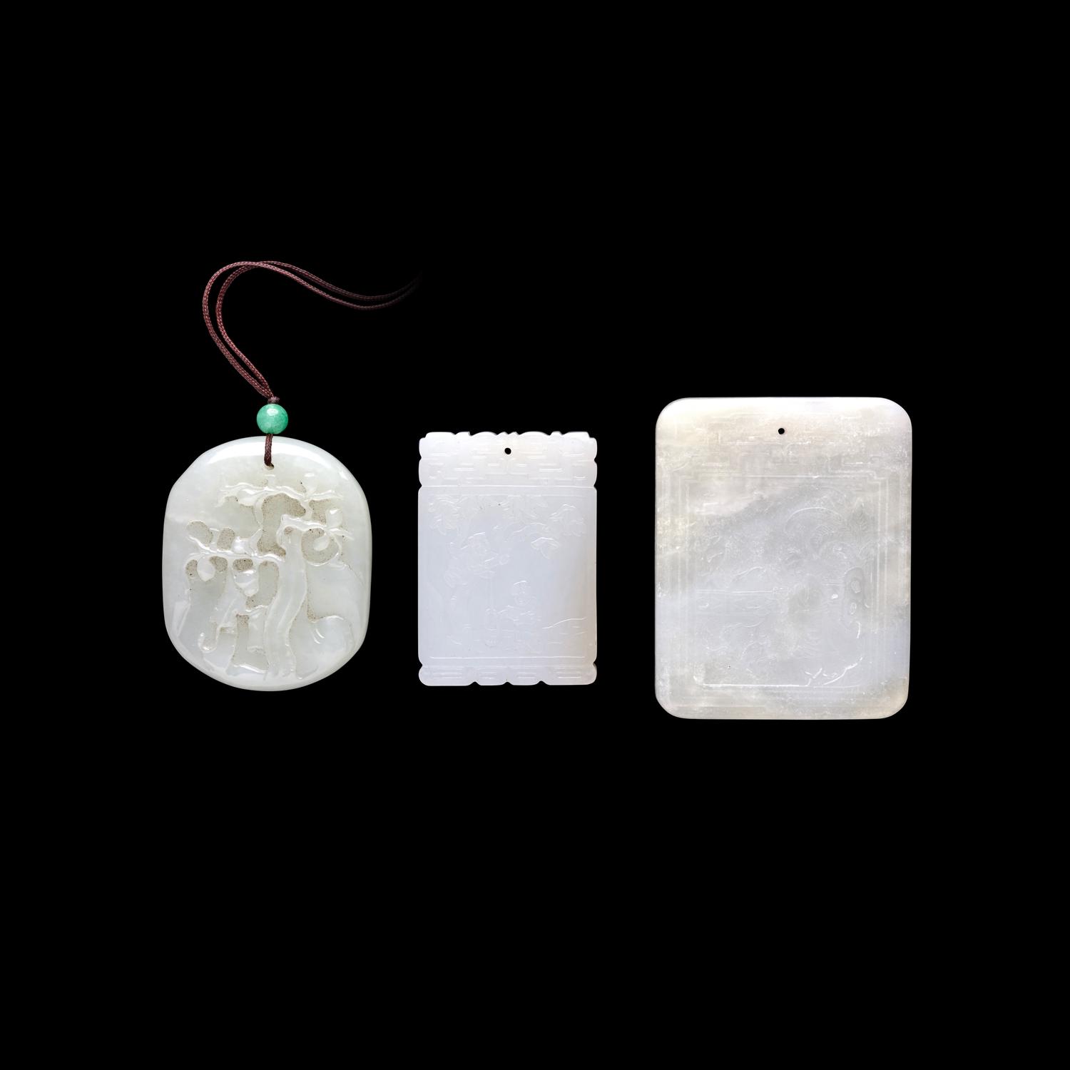 Three Chinese White Jade Plaques, 20th Century 近代 白玉牌三枚