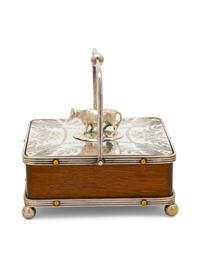 An English Silver Plate Mounted Oak Butter Server