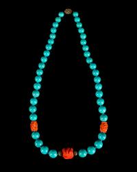 A Chinese Turquoise and Coral Beaded Necklace
