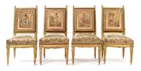 A Set of Four Louis XVI Giltwood Side Chairs Height 36 1/2 inches. — LATE 18TH CENTURY