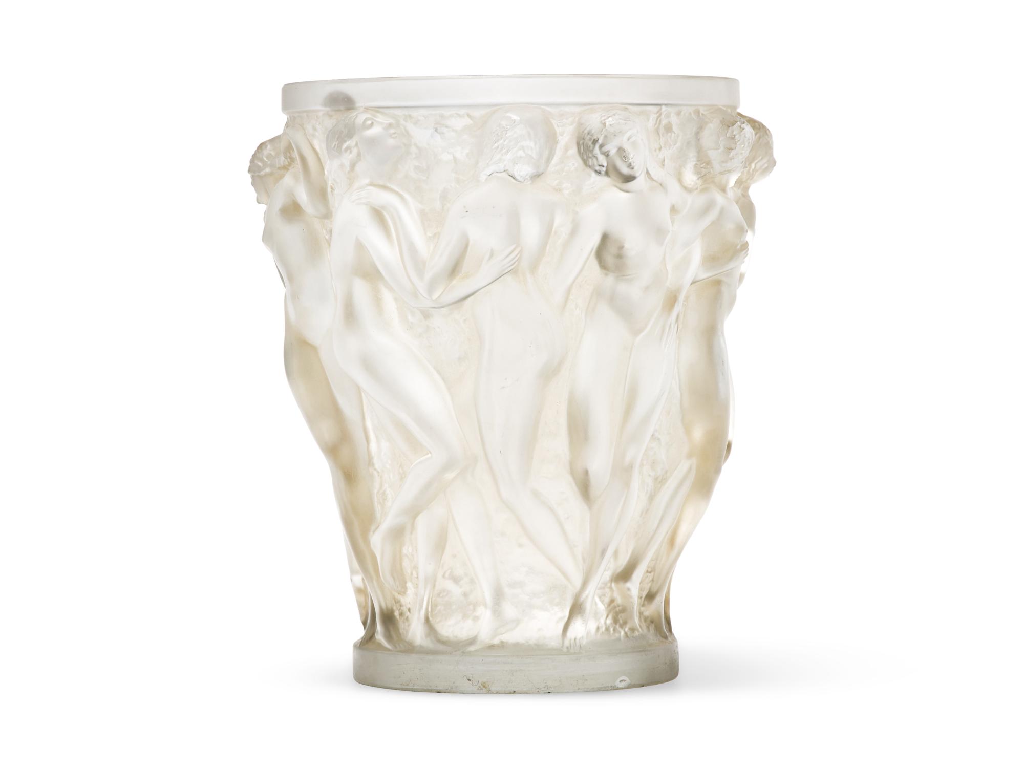 A Molded and Frosted Glass Bacchantes Vase