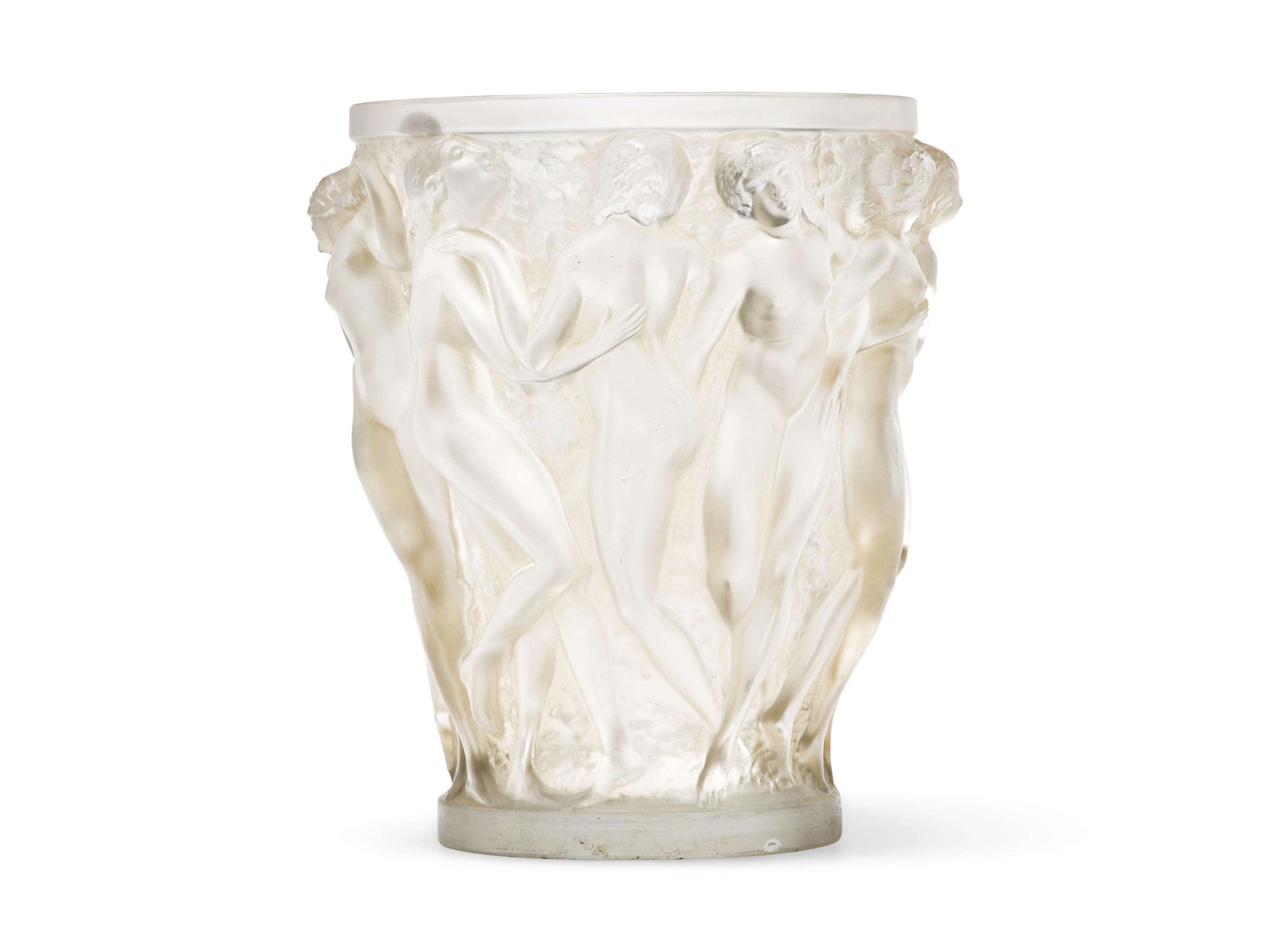 A Molded and Frosted Glass Bacchantes Vase