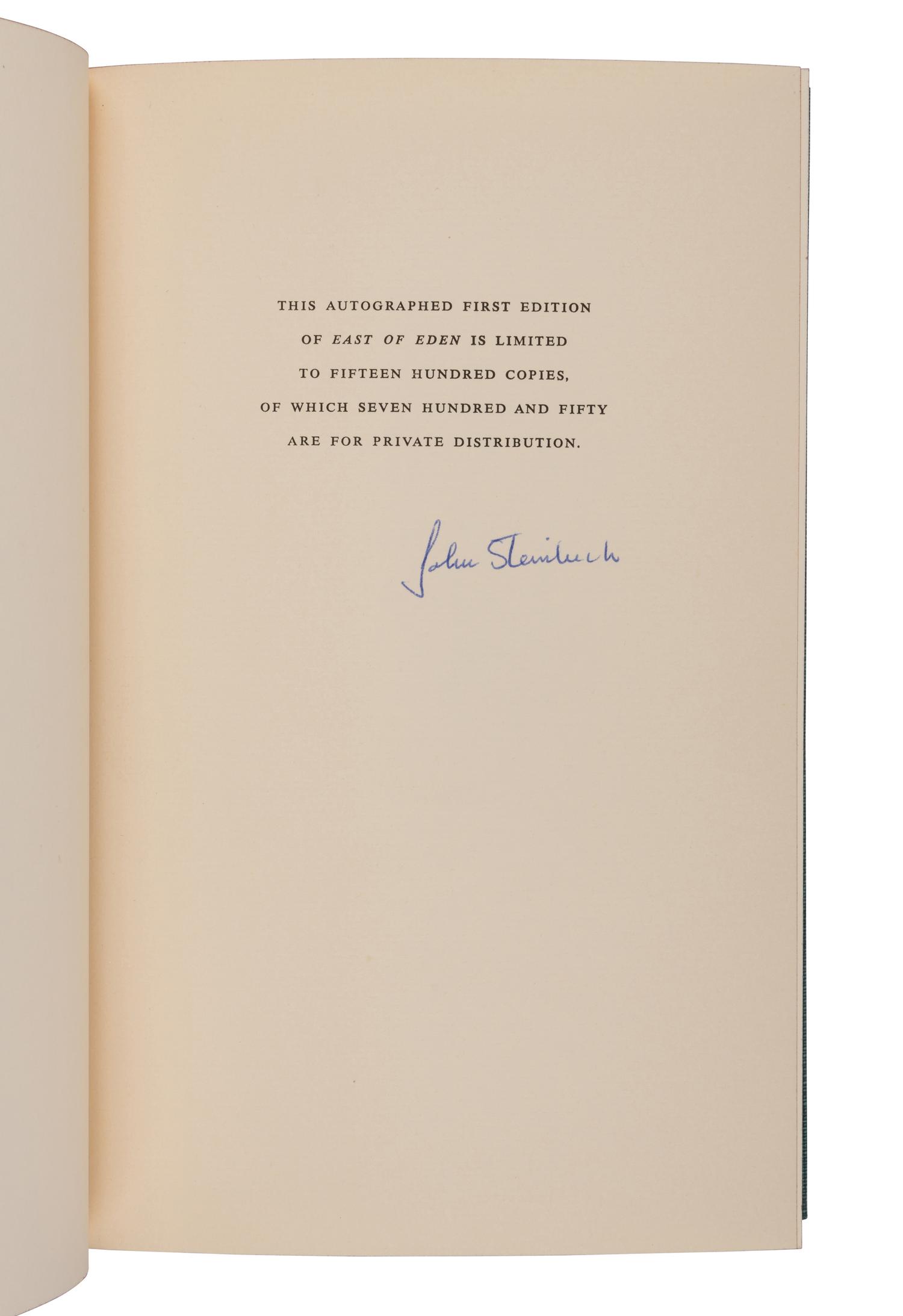 STEINBECK, John (1902-1968). East of Eden . New York: Viking Press, 1952.
