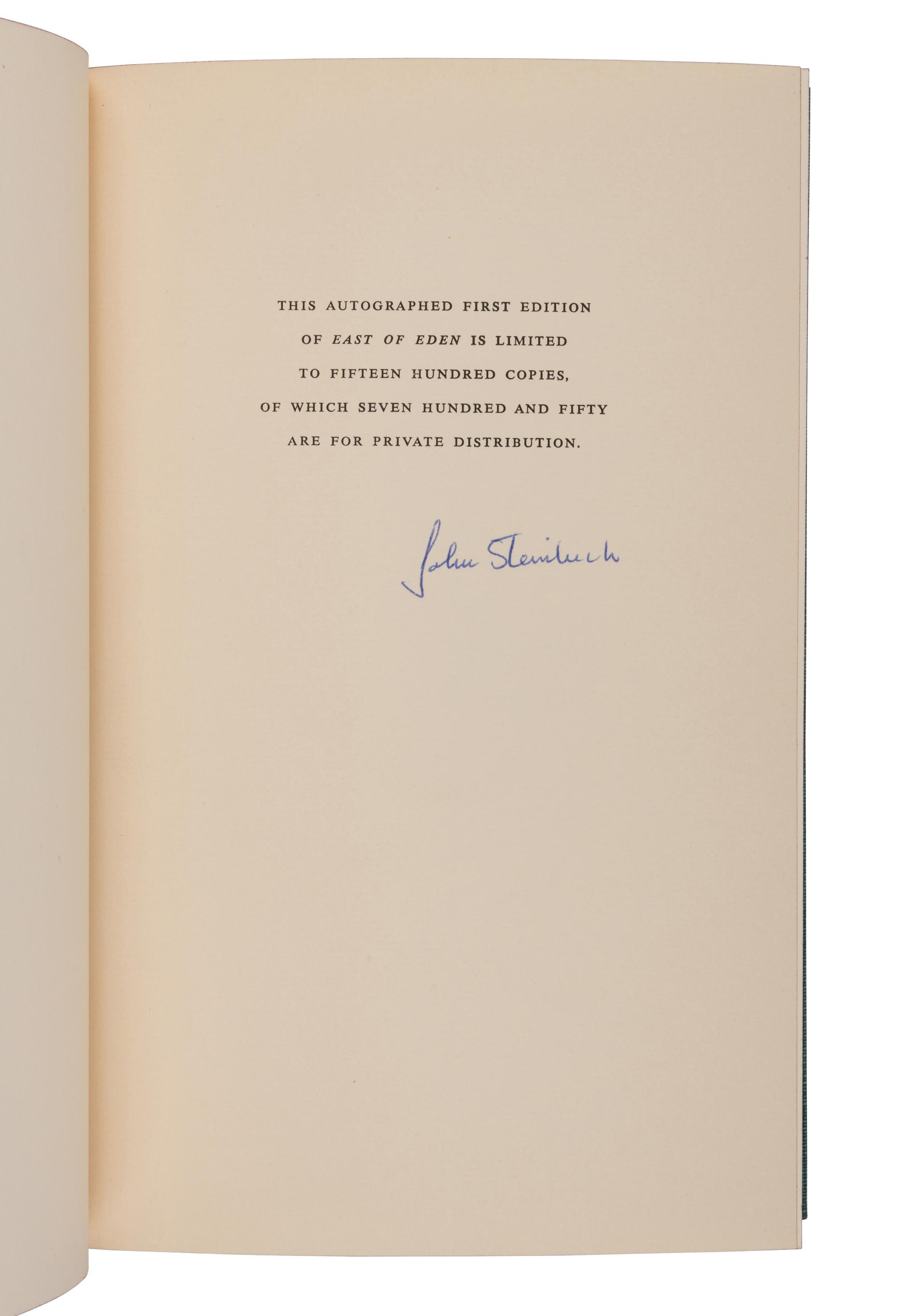 STEINBECK, John (1902-1968). East of Eden . New York: Viking Press, 1952.