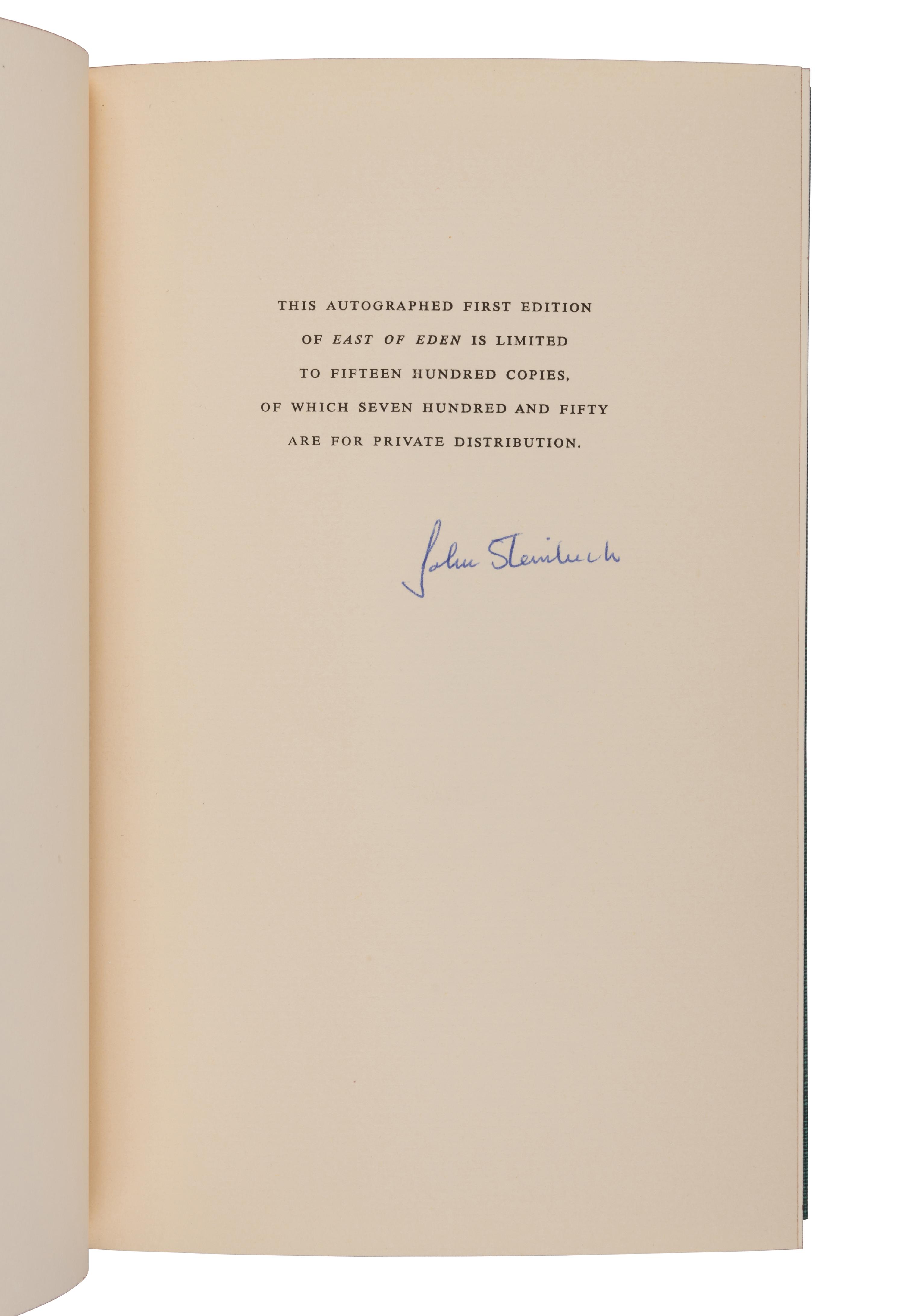 STEINBECK, John (1902-1968). East of Eden . New York: Viking Press, 1952.