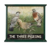 A Three Pigeons Green Painted Tôle Pub Sign