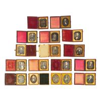 [Early Photography] Group of 34 Sixth Plate Daguerreotypes of Men and Women