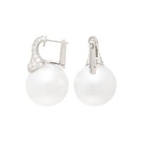 WHITE GOLD, CULTURED SOUTH SEA PEARL AND DIAMOND EARRINGS