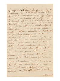 GEORGE III, King of England (1738-1820). Letter signed and subscribed ("Bonus Frater Consanguineus et Amicus Georgius R."), in Latin, to Ferdinand IV of Naples. St. James's Palace, 8 August, 1783. Countersigned by D. J. Fox.