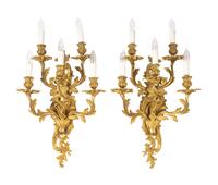 A Pair of Louis XV Style Gilt Metal Five-Light Sconces
