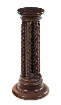 A Turned Wood Pedestal Height 31 1/8 x diameter of top 9 1/2 inches. — 20TH CENTURY