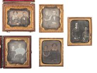 [EARLY PHOTOGRAPHY]. 19 sixth plate daguerreotypes of parents with children.