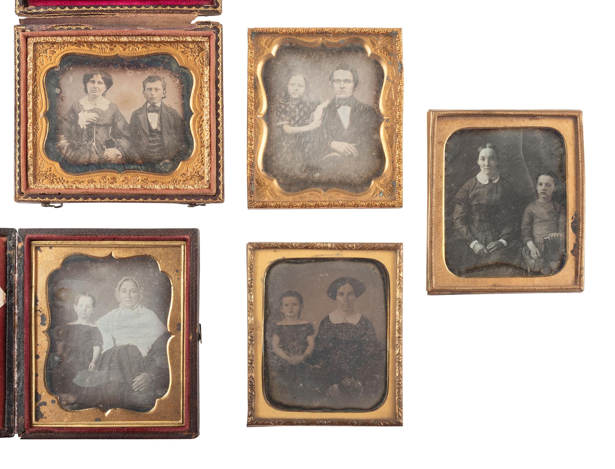 [EARLY PHOTOGRAPHY]. 19 sixth plate daguerreotypes of parents with children.