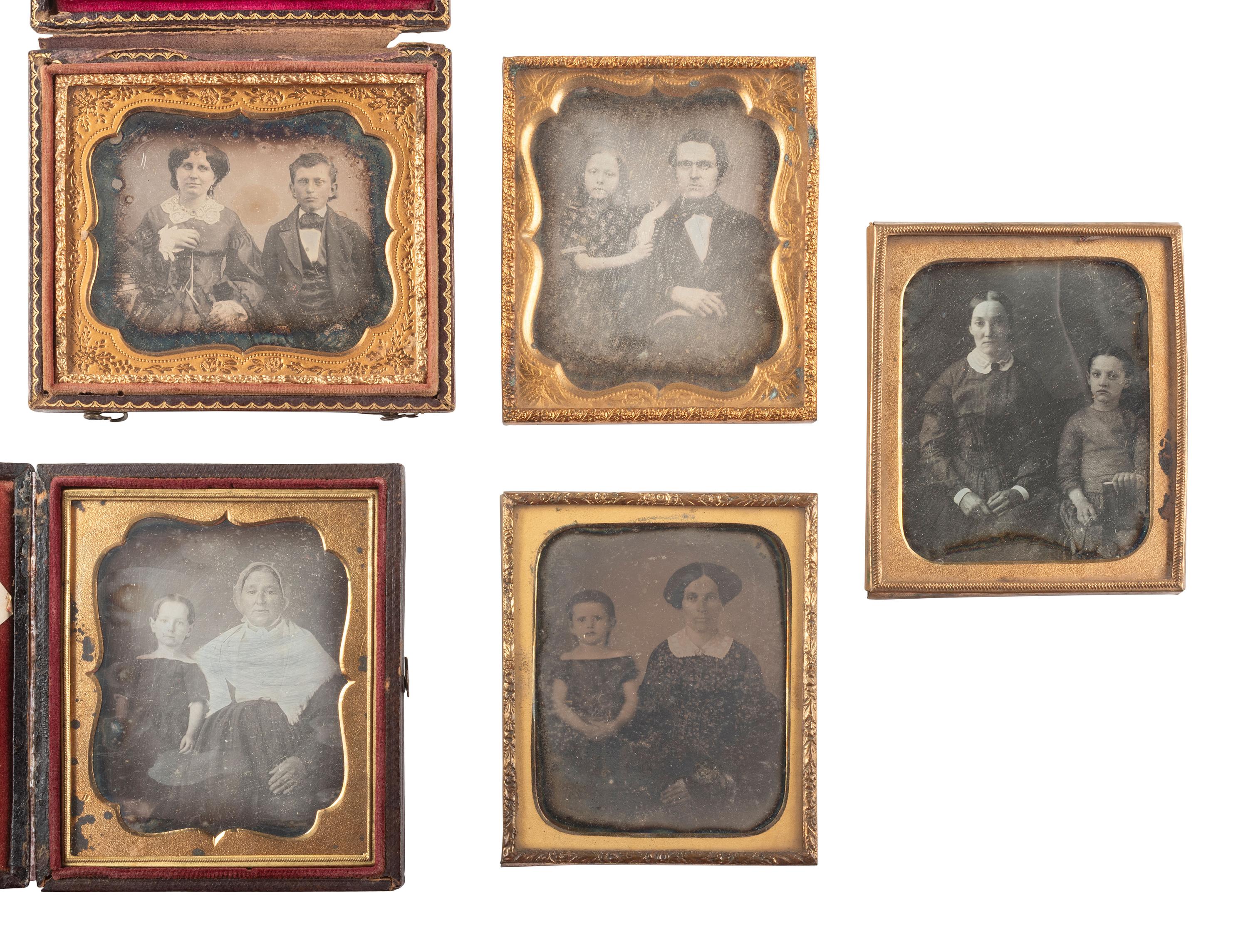[EARLY PHOTOGRAPHY]. 19 sixth plate daguerreotypes of parents with children.