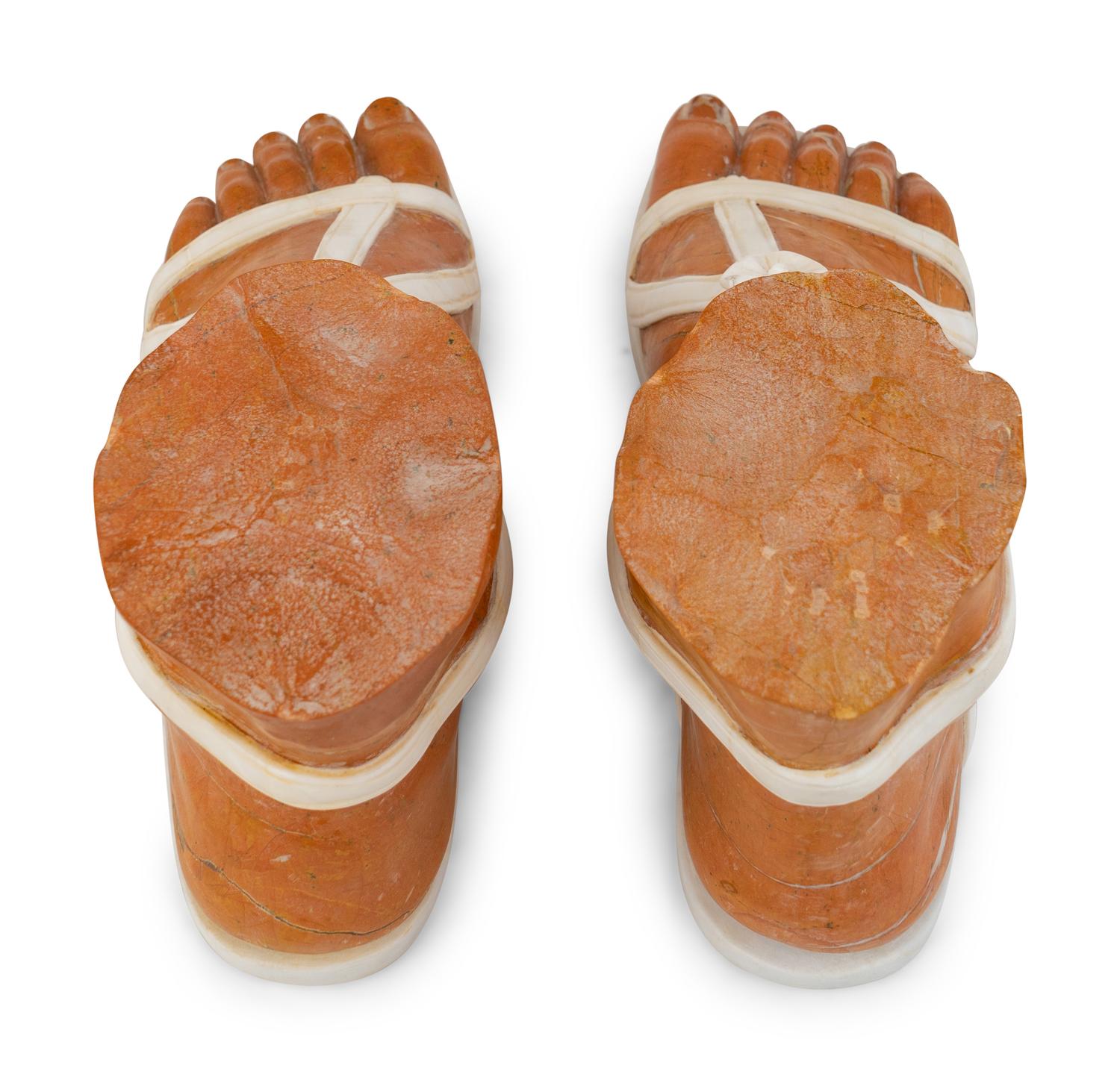 A Pair of Large Grand Tour Style Marble Models of Sandaled Feet