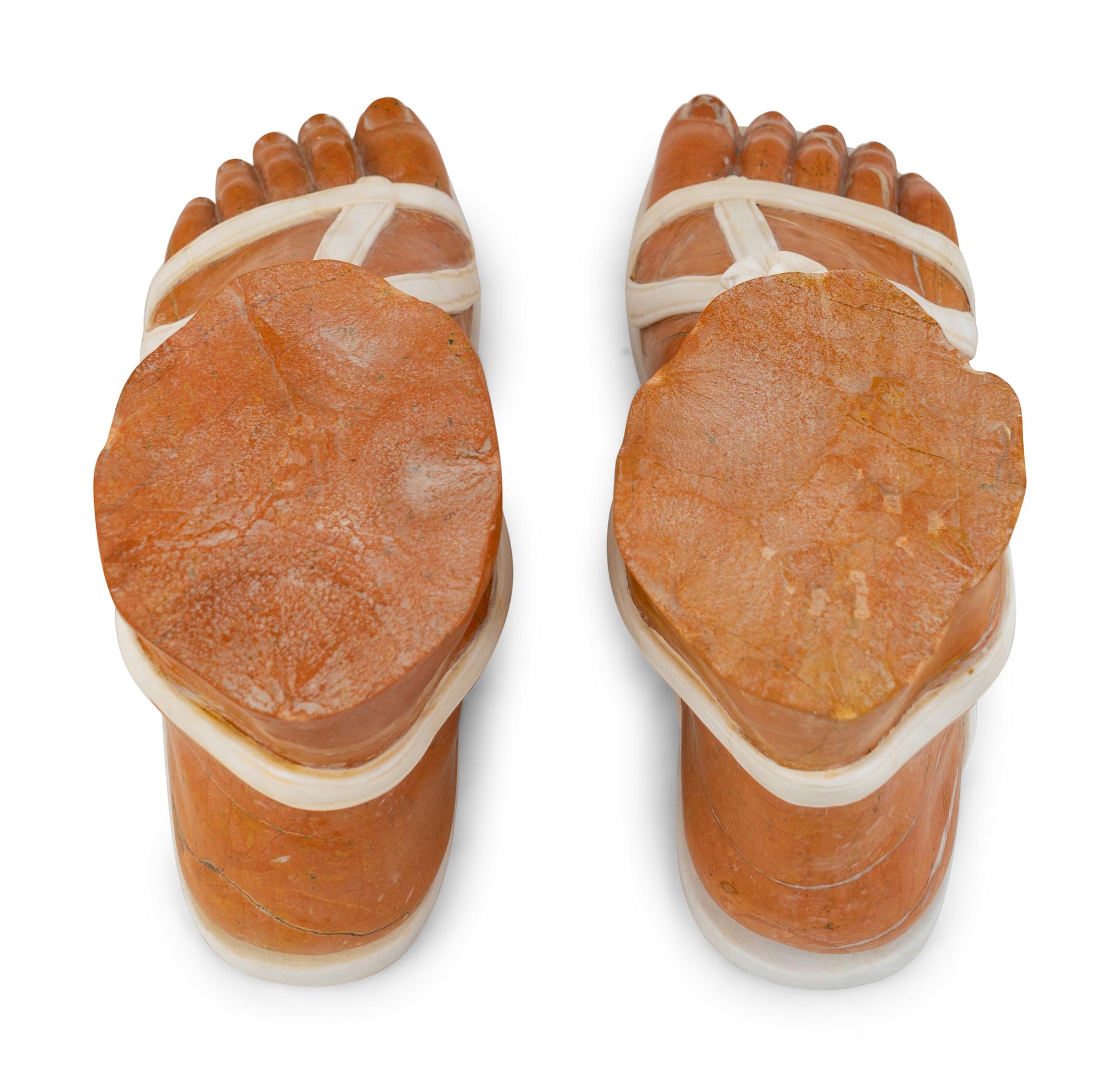 A Pair of Large Grand Tour Style Marble Models of Sandaled Feet