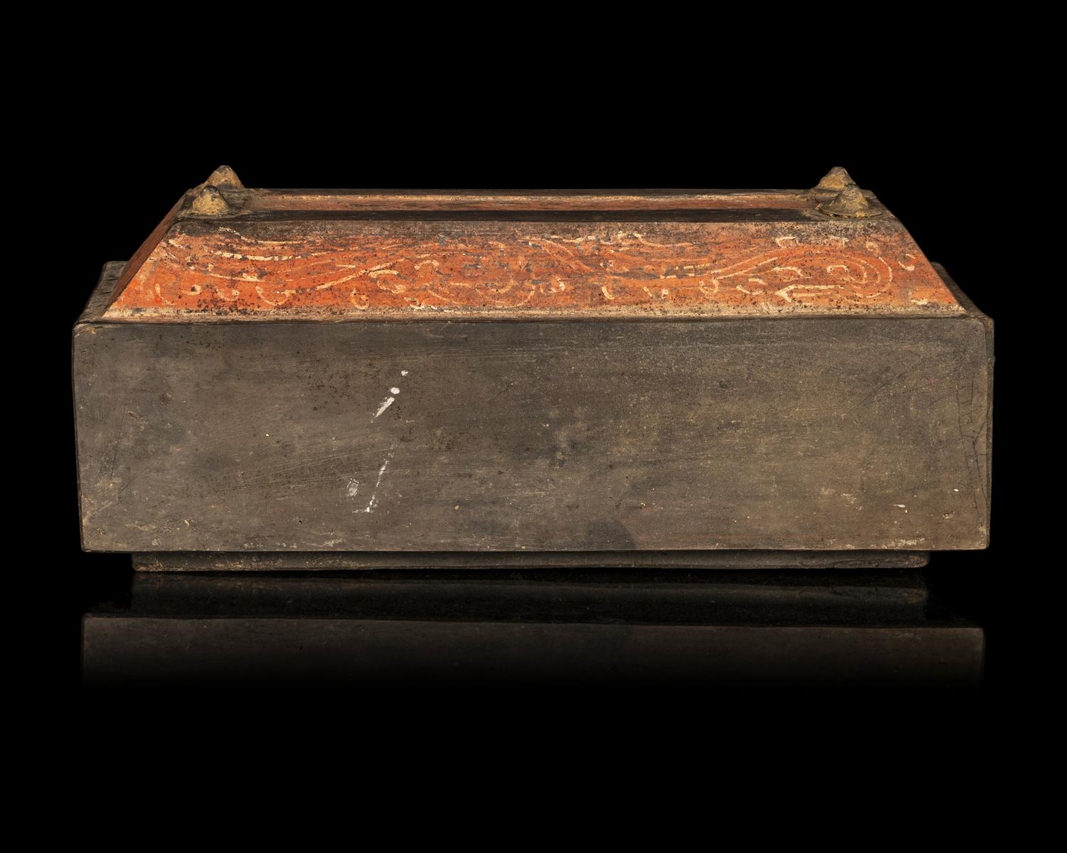 A Chinese Red Painted Grey Pottery Treasure Box