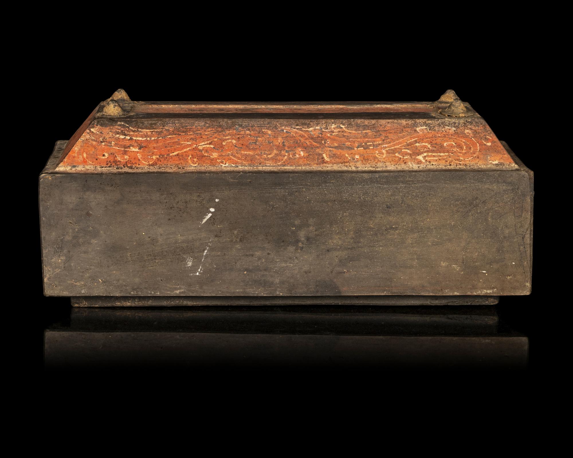 A Chinese Red Painted Grey Pottery Treasure Box