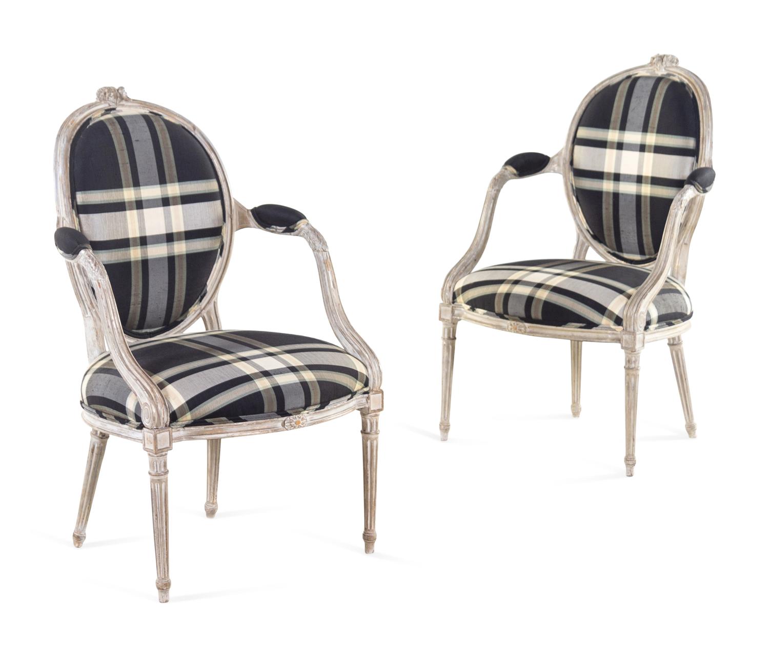 A Pair of Louis XVI Style Painted Fauteuils