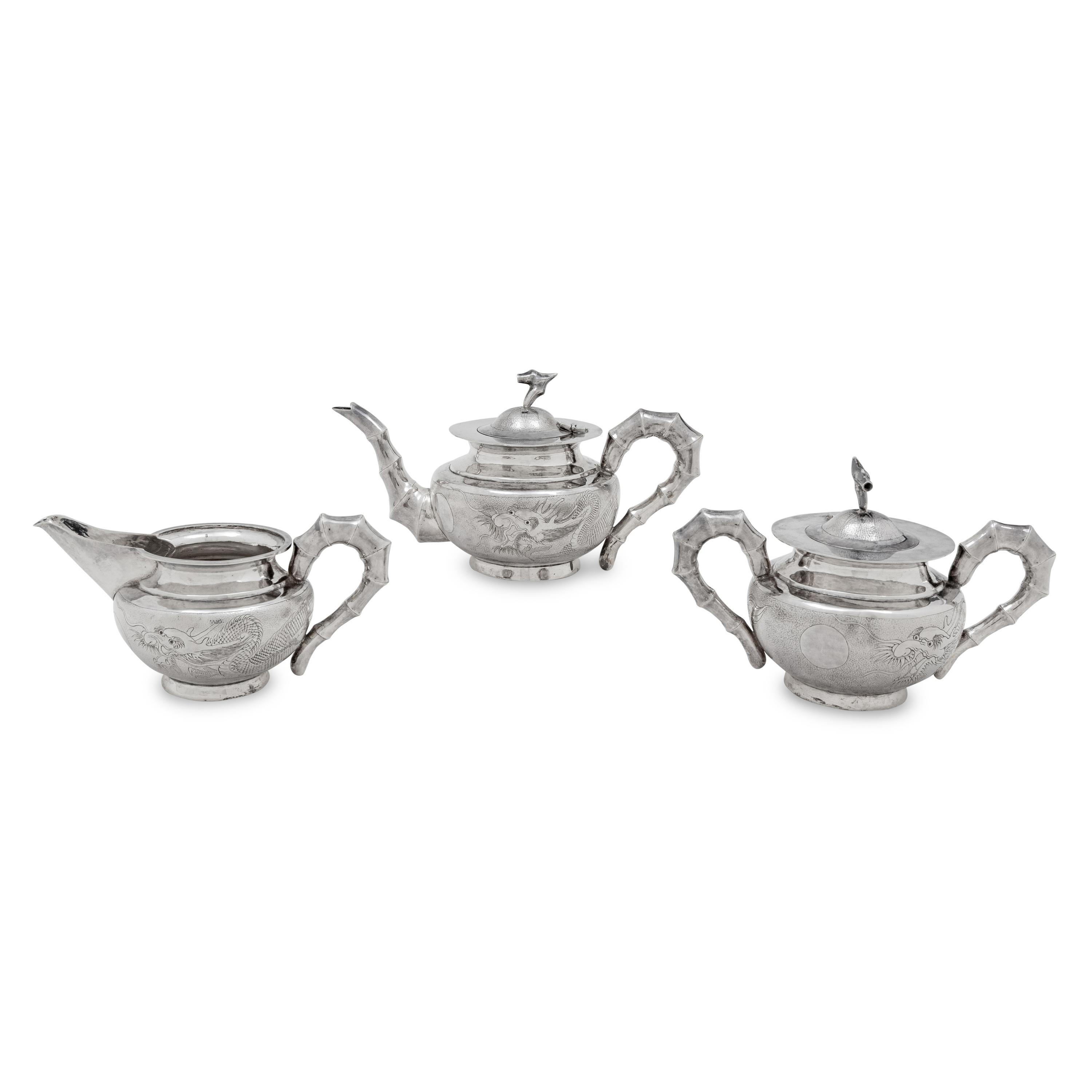 A Chinese Silver Three-Piece Tea Service