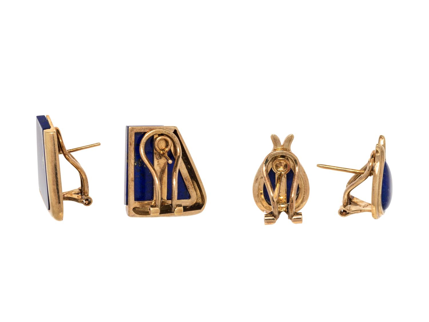 COLLECTION OF YELLOW GOLD AND LAPIS LAZULI EARCLIPS