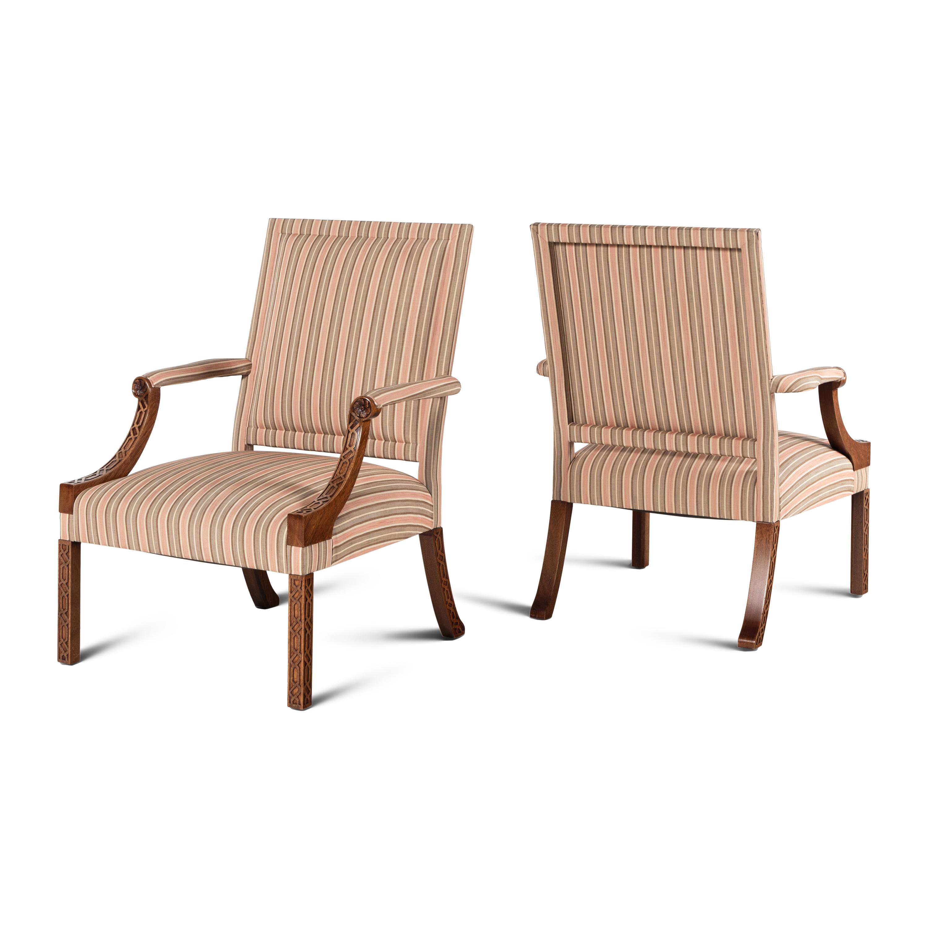 A Pair of George III Style Mahogany Library Armchairs