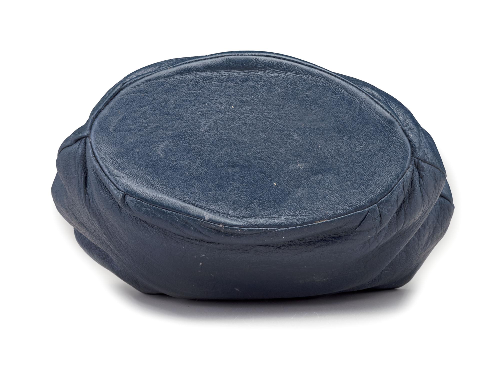 Navy Blue Leather Purse, with Sterling Silver Handle and Clasp
