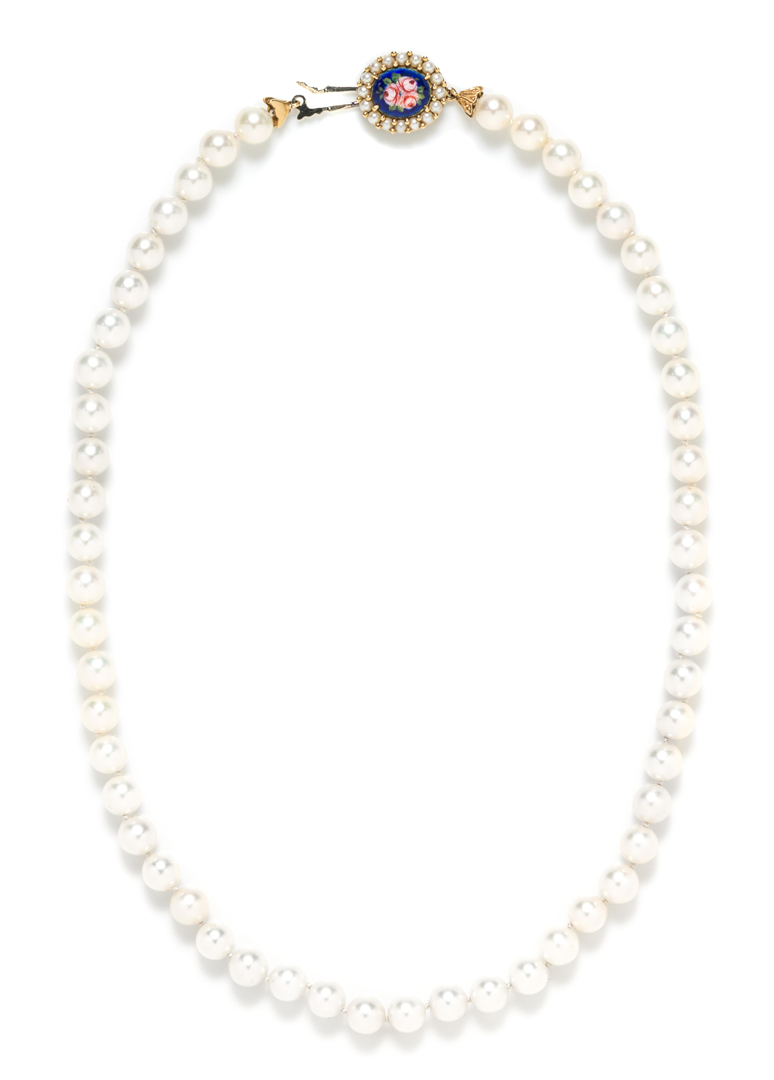 An 18 Karat Yellow Gold, Cultured Pearl and Enamel Necklace,