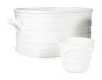 A Large Creamware Basin and Four Similar Jardinières
