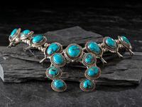 Navajo Silver and Turquoise Squash Blossom Necklace
