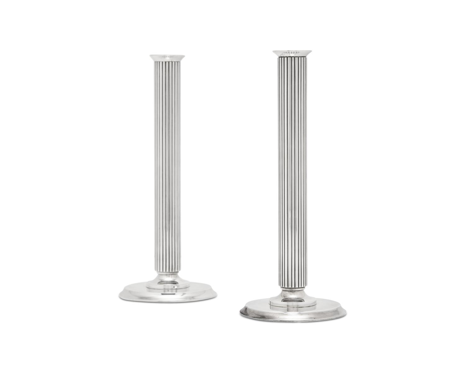 A Pair of Sigvard Bernadotte Designed Georg Jensen Silver Candlesticks