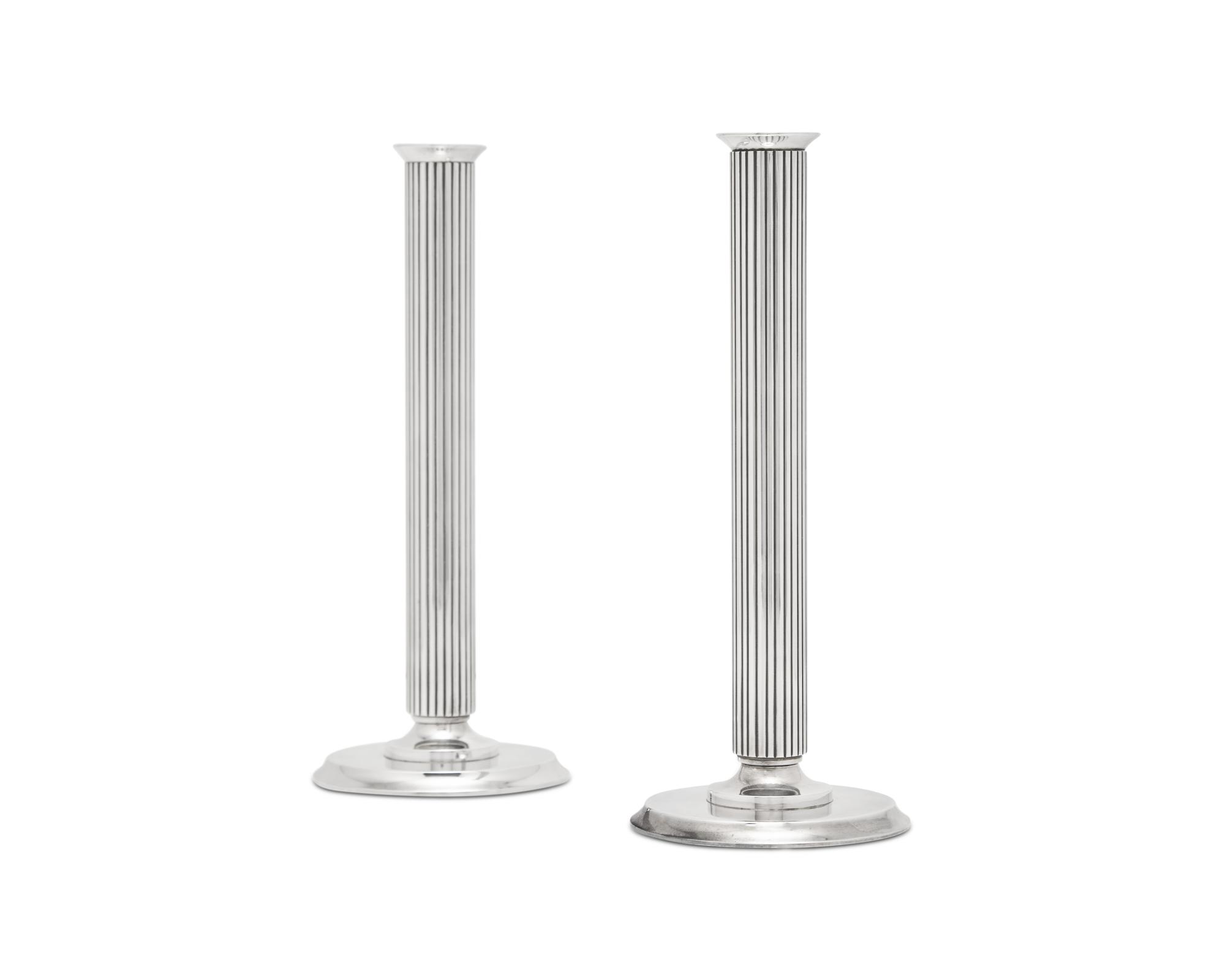 A Pair of Sigvard Bernadotte Designed Georg Jensen Silver Candlesticks