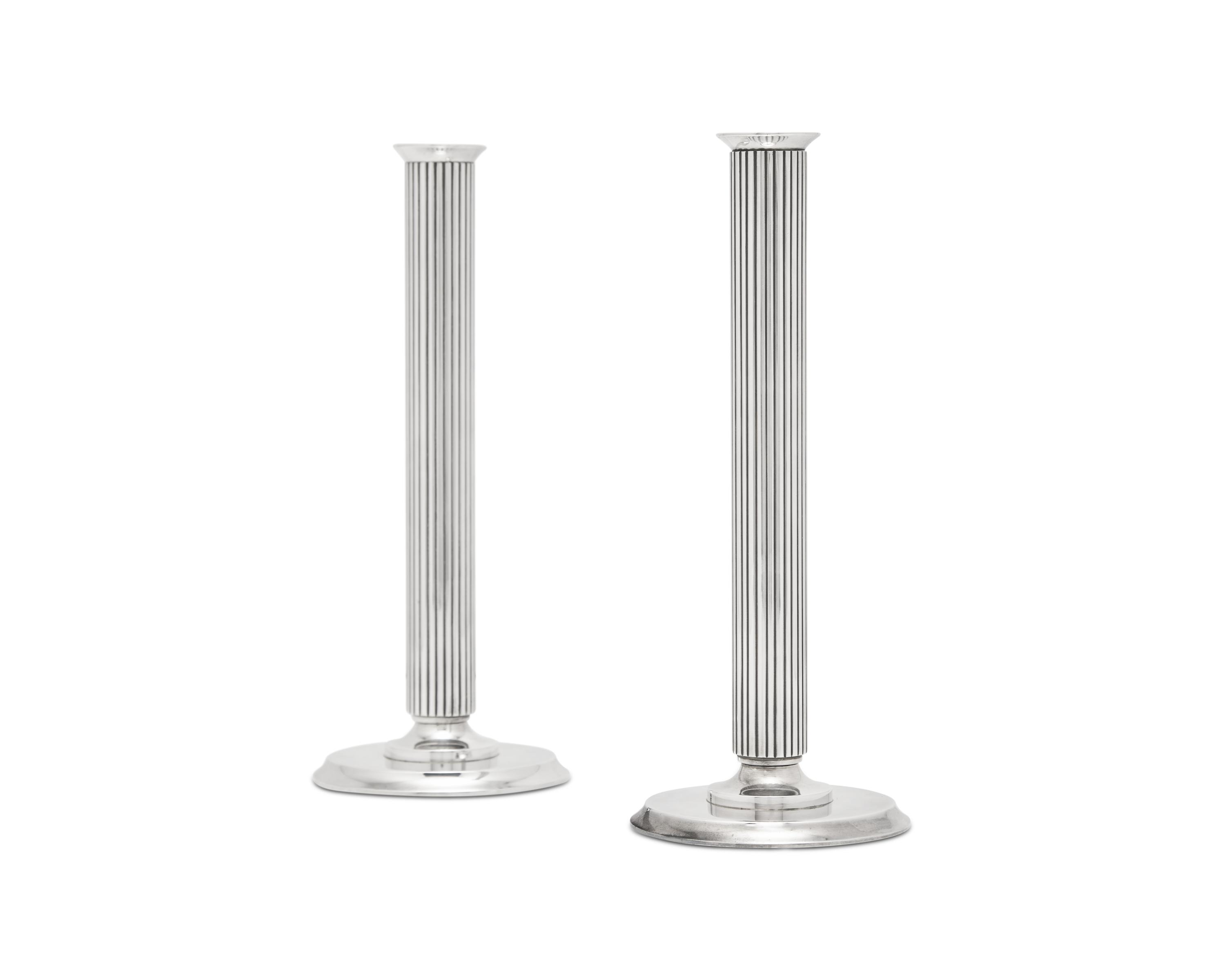 A Pair of Sigvard Bernadotte Designed Georg Jensen Silver Candlesticks