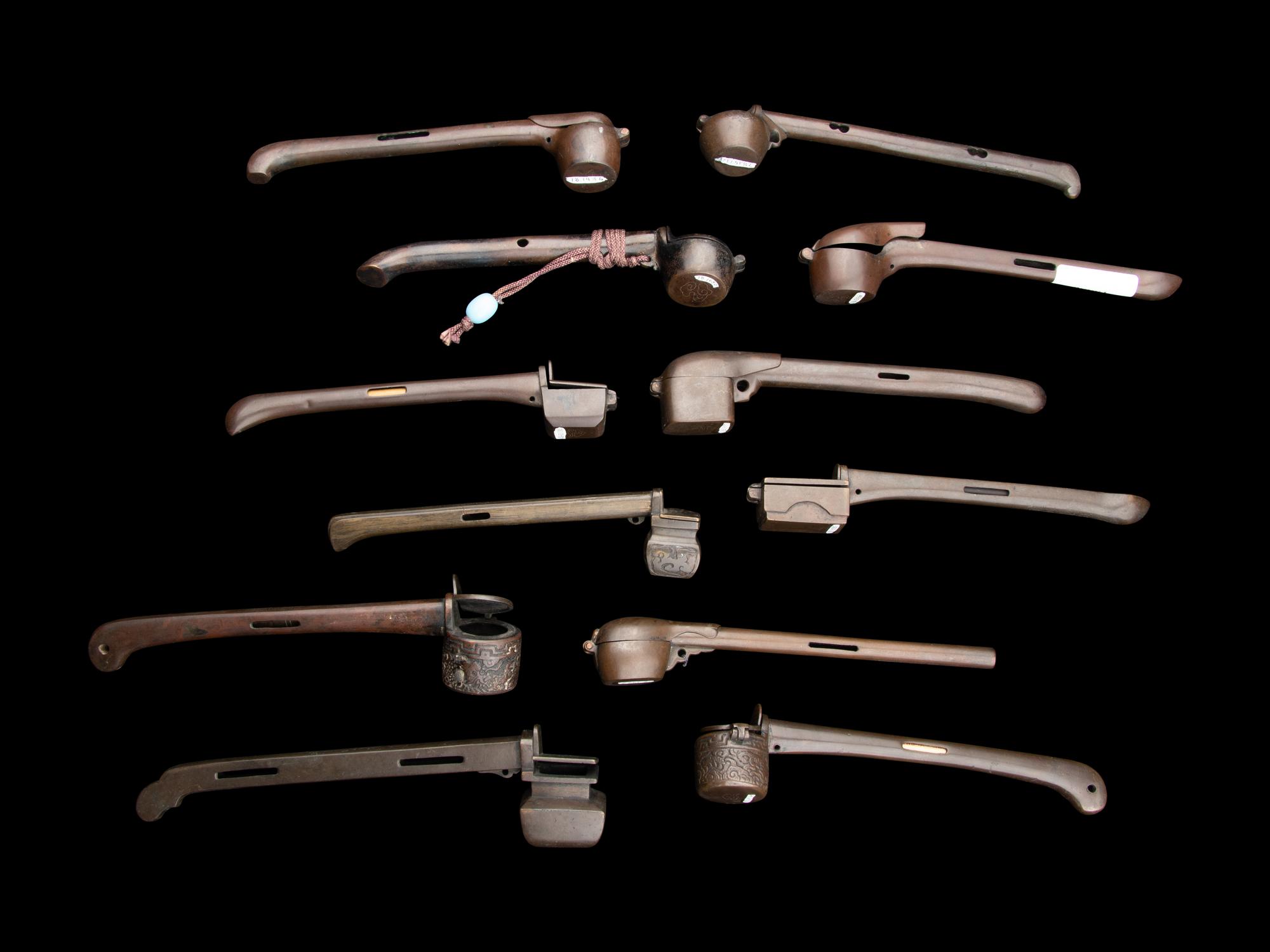 12 Japanese Silver Inlaid Bronze Portable Writing Sets, Yatate