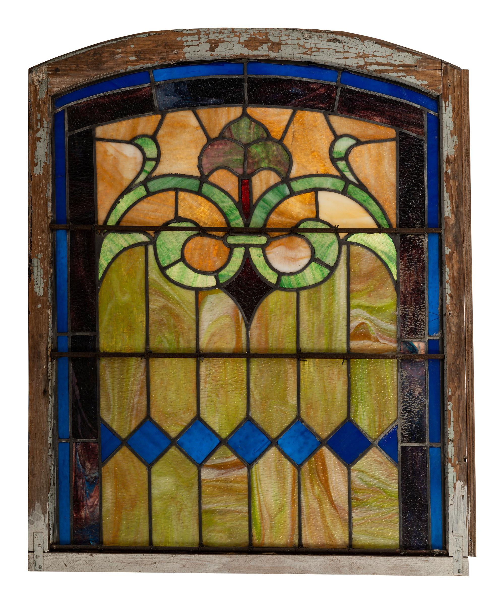 Three American Stained Glass Window Panels
