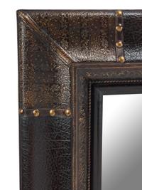 A Pair of Portuguese Style Embossed and Parcel-Gilt Leather Mirrors