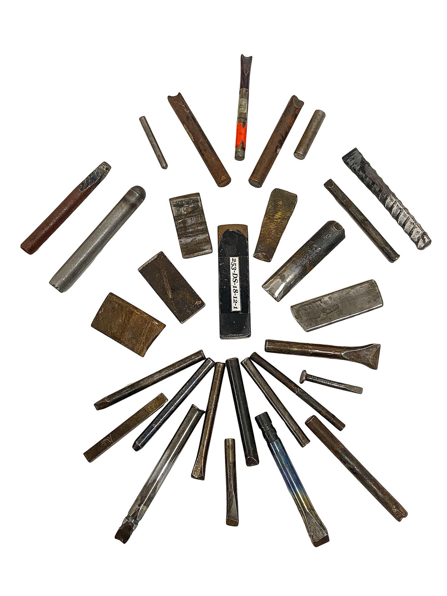 Collection of Jesse Monongya's Personal Silver Stamps, and Hand Tools
