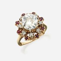 A diamond, ruby, and gold ring