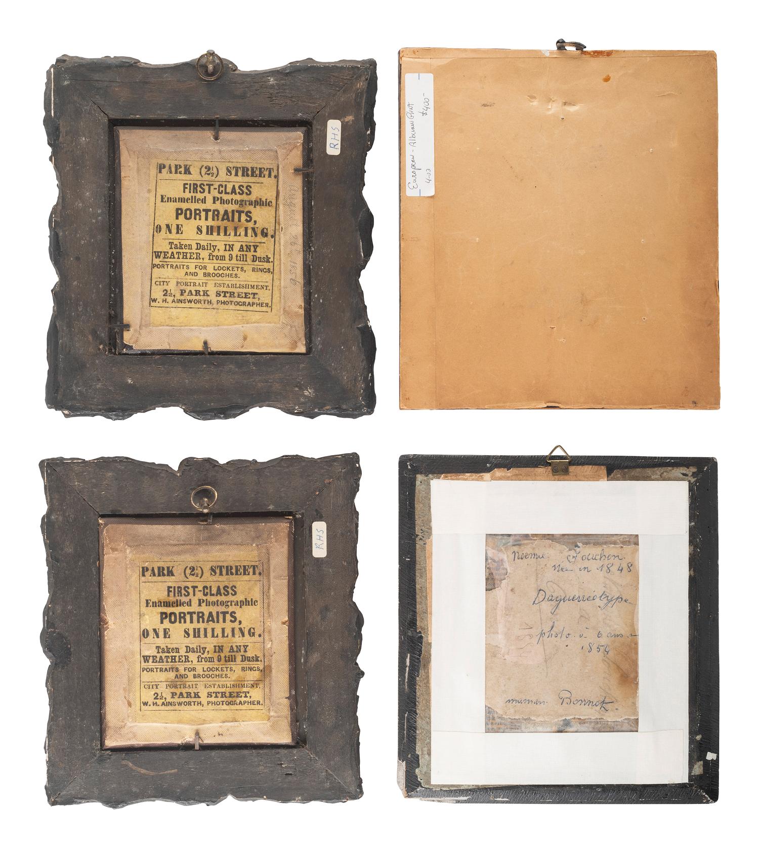 [EARLY PHOTOGRAPHY]. A group of 9 European portraits in wall frames, highlighted by attractive daguerreotypes of men, women, and children, including: