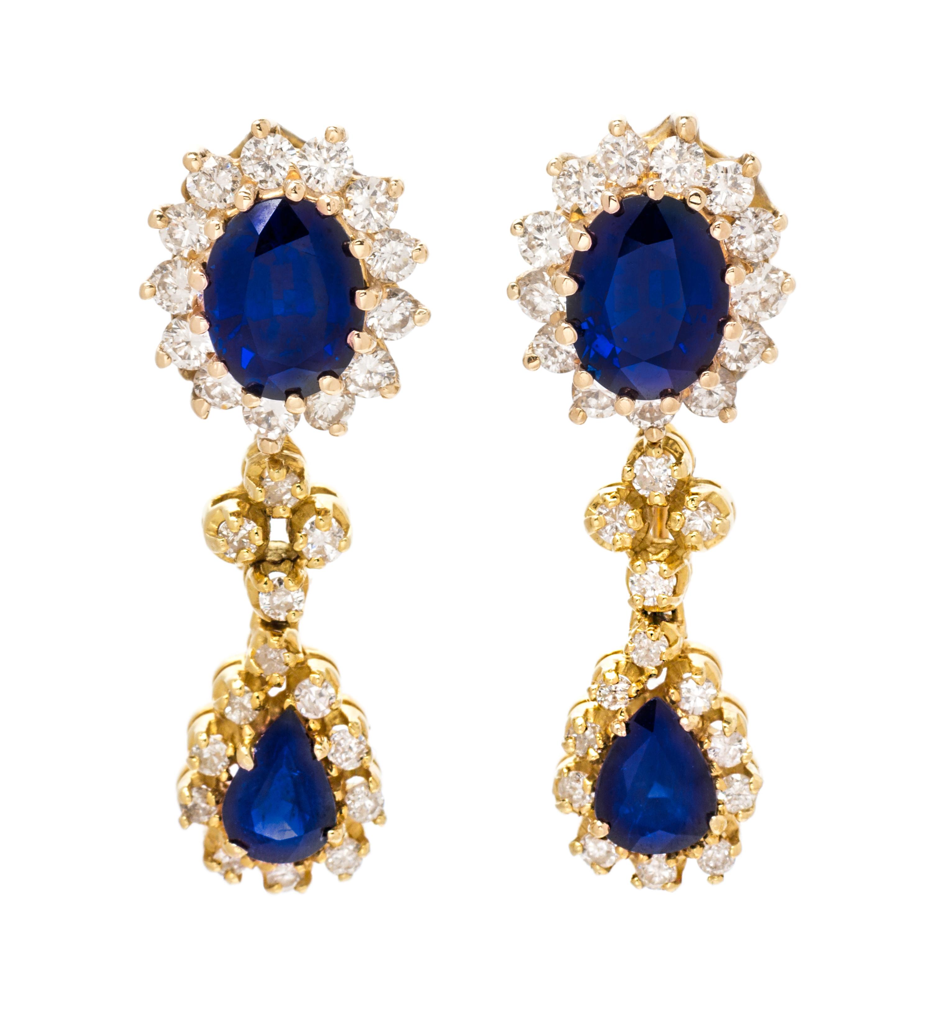 A Pair of Yellow Gold, Sapphire and Diamond Convertible Day/Night Earrings, 7.80 dwts.