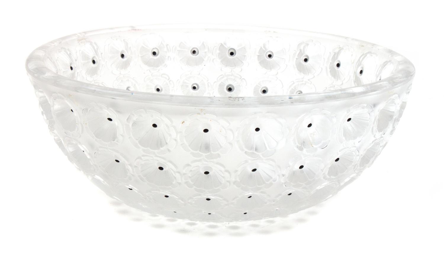 A Molded and Frosted Glass Bowl, Diameter 10 inches. — LALIQUE