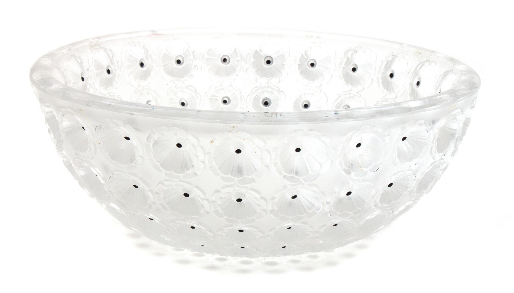 A Molded and Frosted Glass Bowl, Diameter 10 inches. — LALIQUE