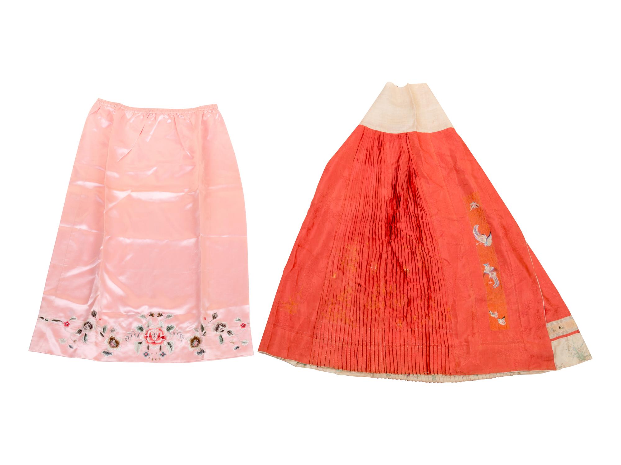 Two Chinese Embroidered Silk Skirts