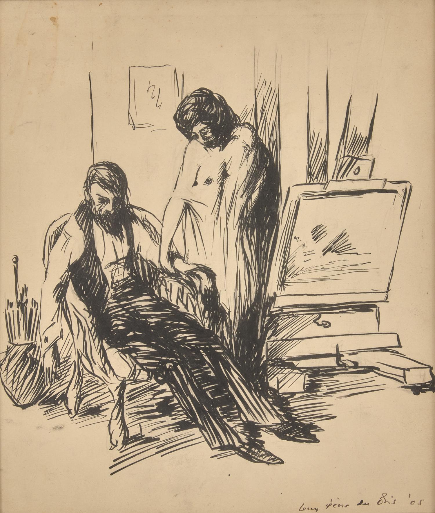 Two Works: The Artist and His Model; with Ballroom Couple (A Double-Sided Work); together with Cabaret , 1905 (2)