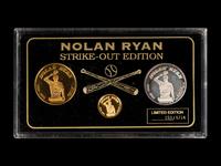A Group of Nolan Ryan Enviromint Commemorative Coins Including One Quarter Troy Ounce .9999 Gold Coin,