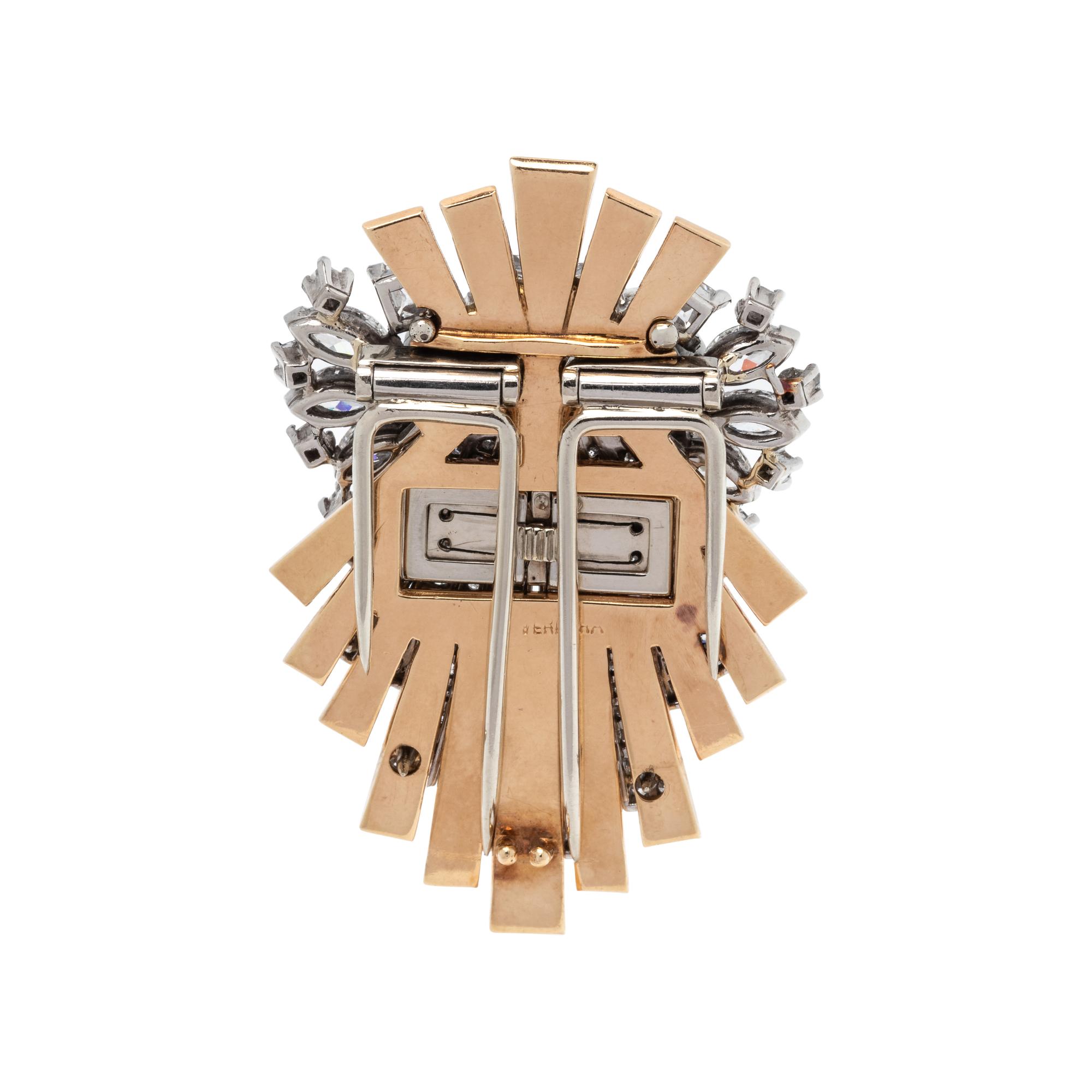 VERDURA, CONVERTIBLE BICOLOR GOLD AND DIAMOND DOUBLE CLIP/BROOCH