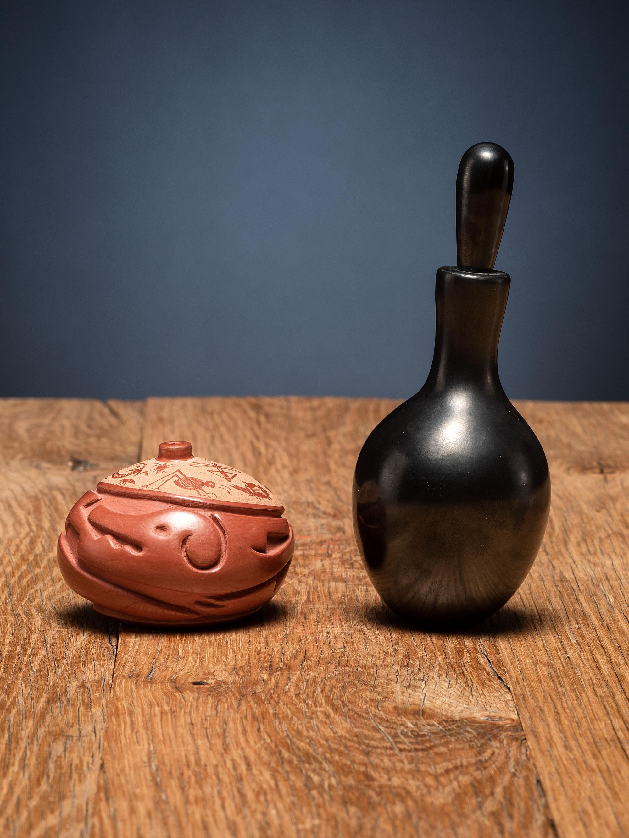 Sgraffito Pottery Perfume Container and Seed Jar